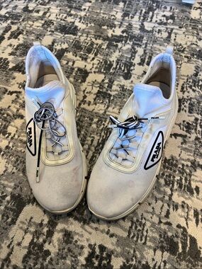 Prada White Men’s Low-Top Sneakers with Black Logo Accents